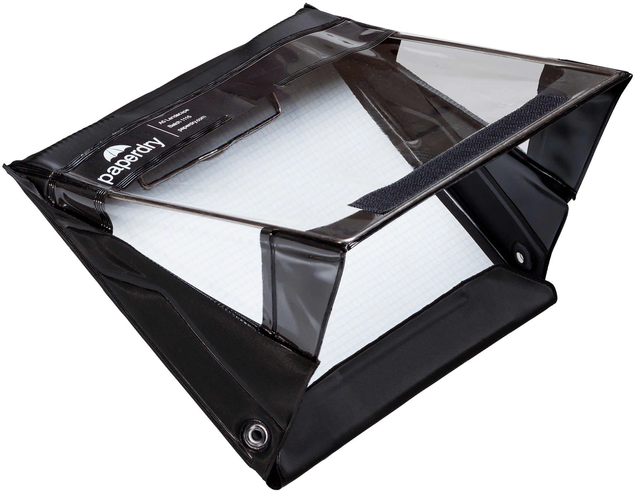 An A5 waterproof clipboard, in black, with extra thick PVC